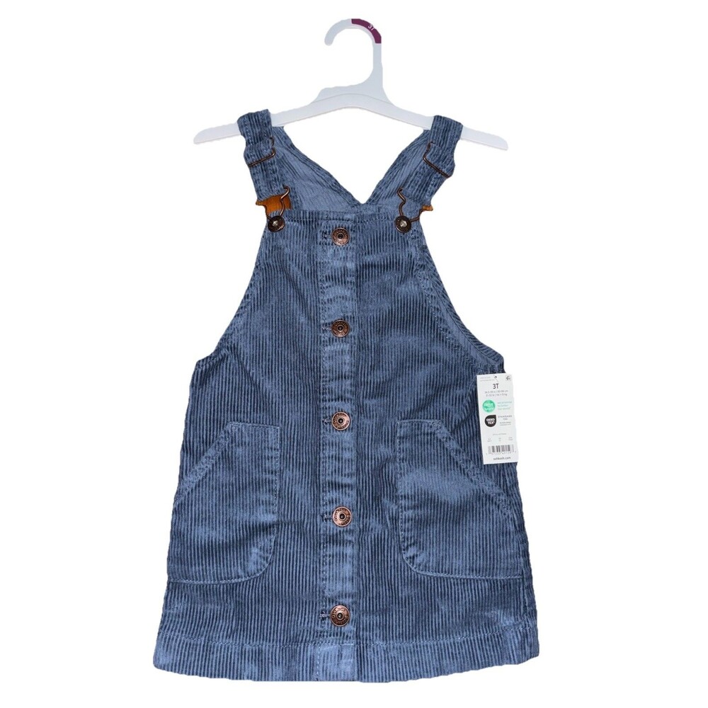 OshKosh B'gosh Corduroy Overall Dress Blue 3T Girls Knee Length Sleeveless